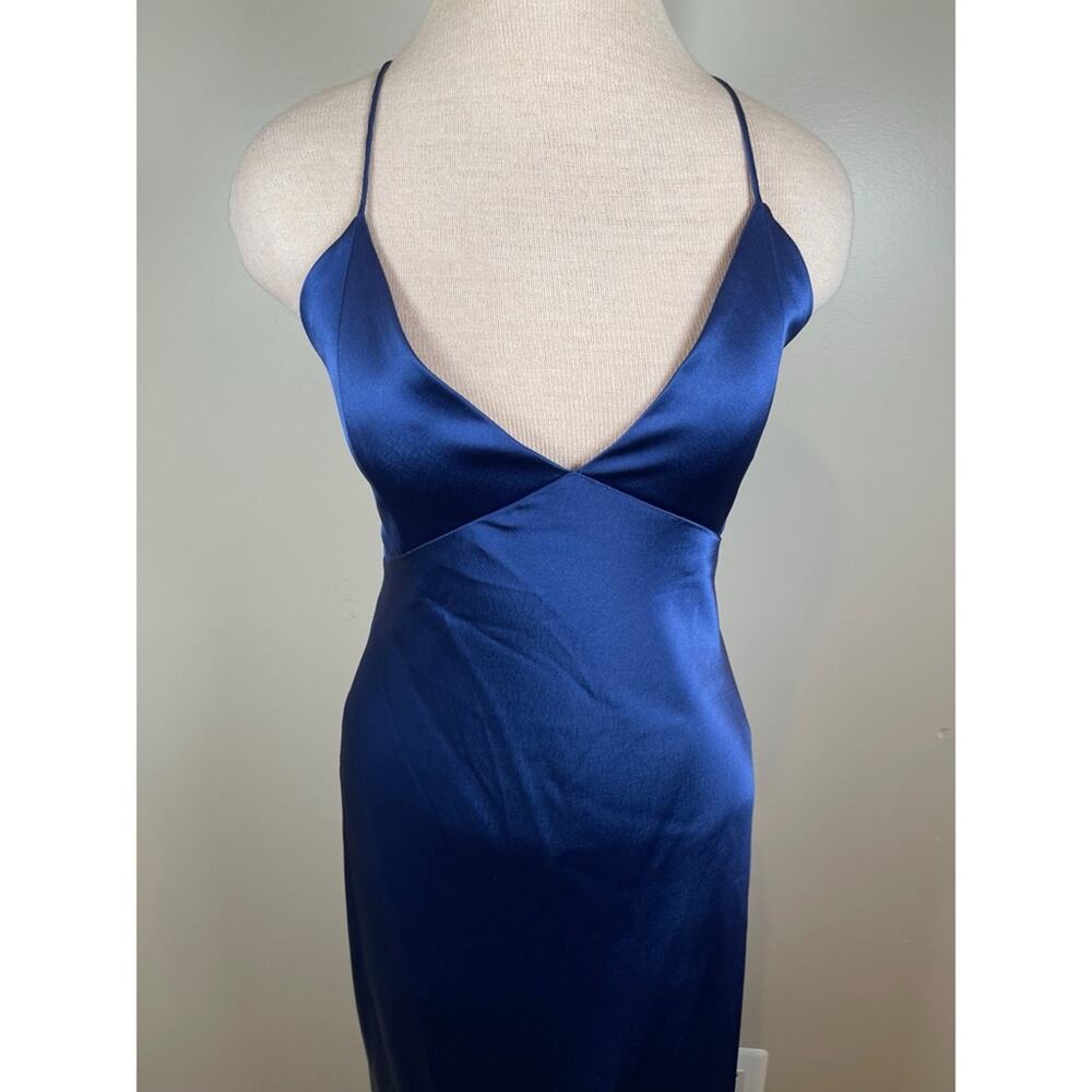 ALICE + OLIVIA Montana Azure Blue Strappy Tie Back Satin Maxi Dress Size 10 - Picture 5 of 9